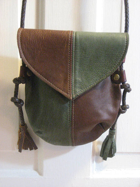 Handmade Brown & Green #1 Harlequin Event/Walking Leather Crossbody Bag