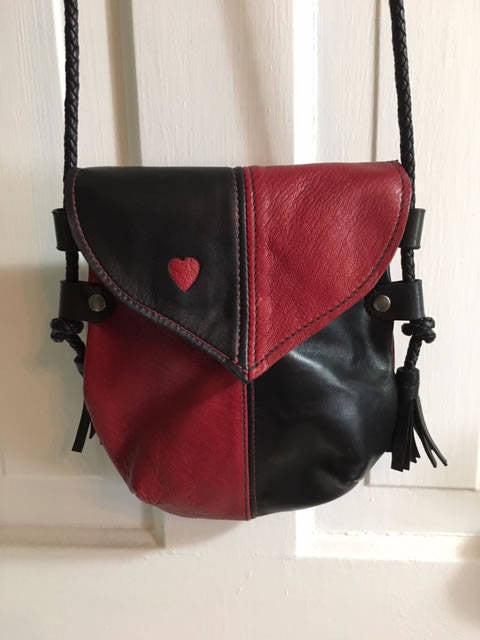 Handmade Black & Red Heart Harlequin Event/Walking Leather Crossbody Bag - Out of Stock