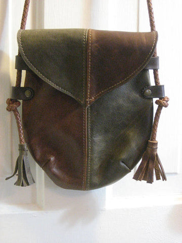 Handmade Brown & Green #2 Harlequin Event/Walking Leather Crossbody Bag