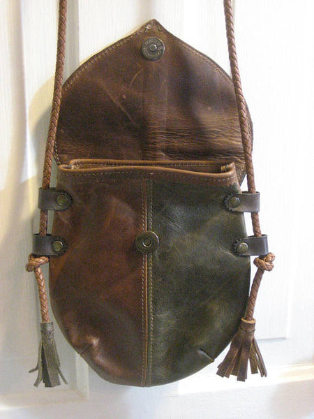 Handmade Brown & Green #2 Harlequin Event/Walking Leather Crossbody Bag