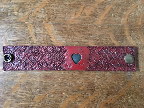 Red Dragon Heart Leather Wristband,