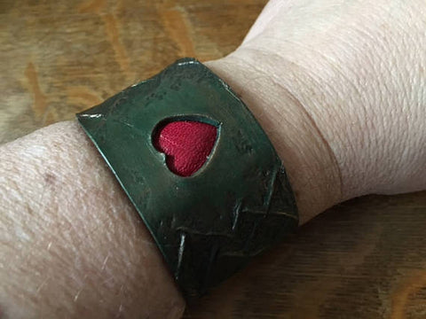 Green Dragon Heart Wristband, Leather Wristband