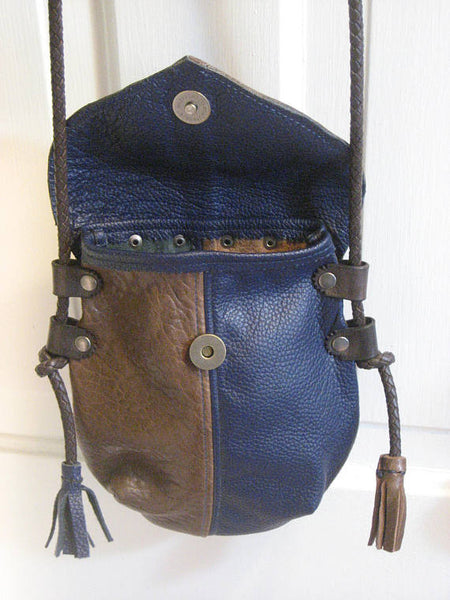 Handmade Brown & Blue #1 Harlequin Event/Walking Leather Crossbody Bag