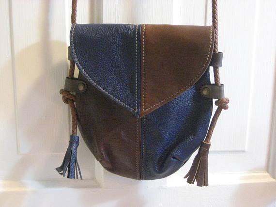 Handmade Brown & Blue #2 Harlequin Event/Walking Leather Crossbody Bag