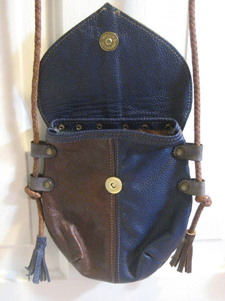 Handmade Brown & Blue #2 Harlequin Event/Walking Leather Crossbody Bag