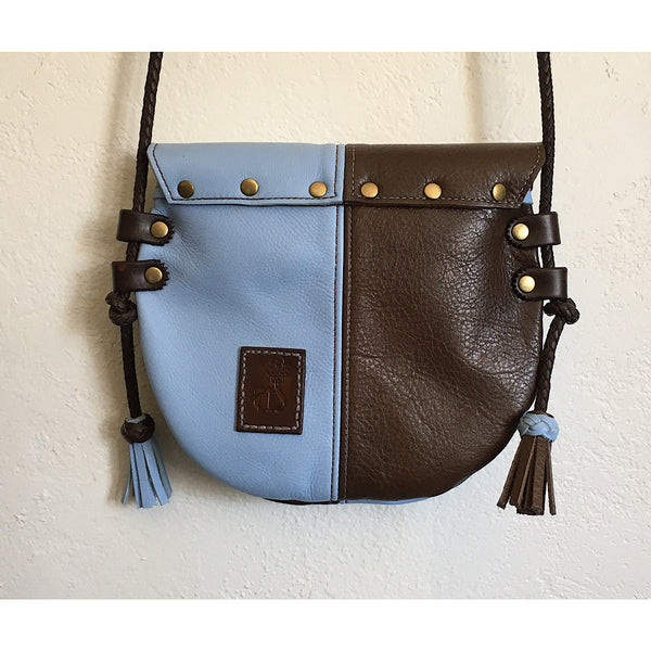 Brown & Skye Blue Harlequin Event/Walking Leather Crossbody Bag, Medium #2